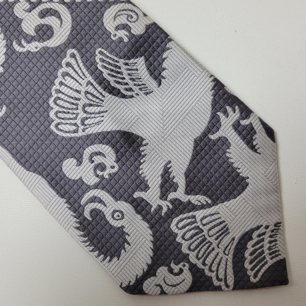 John Frederics Vintage Grey Silver Eagle Jacquard Woven Wide Polyester Tie